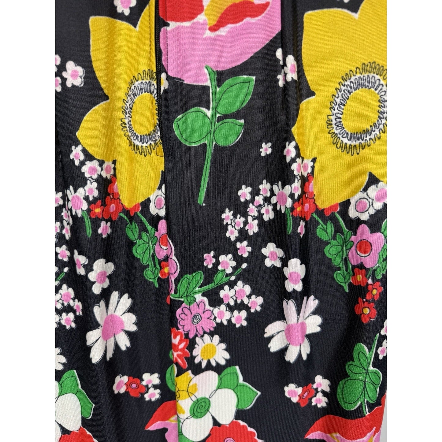 1960s Eve Carver Long Sleeve Black Floral Maxi Dress With Belt - Small