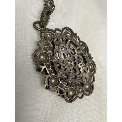 Antique c. 1820–1845 Mother-of-Pearl Cicada Necklace, Open Metalwork Hand Made