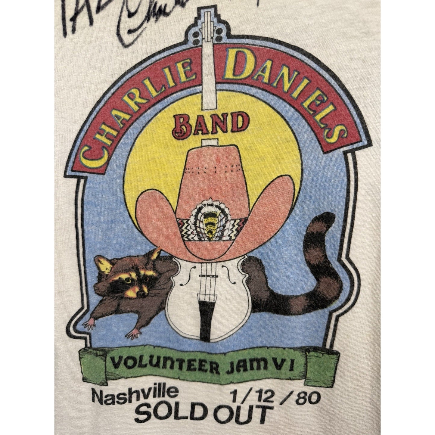 Vintage 1980 Charlie Daniels Band Rare SIGNED Raglan Volunteer Jam M 20x24