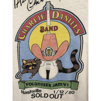 Vintage 1980 Charlie Daniels Band Rare SIGNED Raglan Volunteer Jam M 20x24