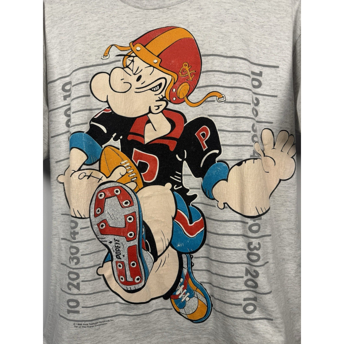 Vintage 1993 Popeye touchdown football tee, single stitch, USA, L