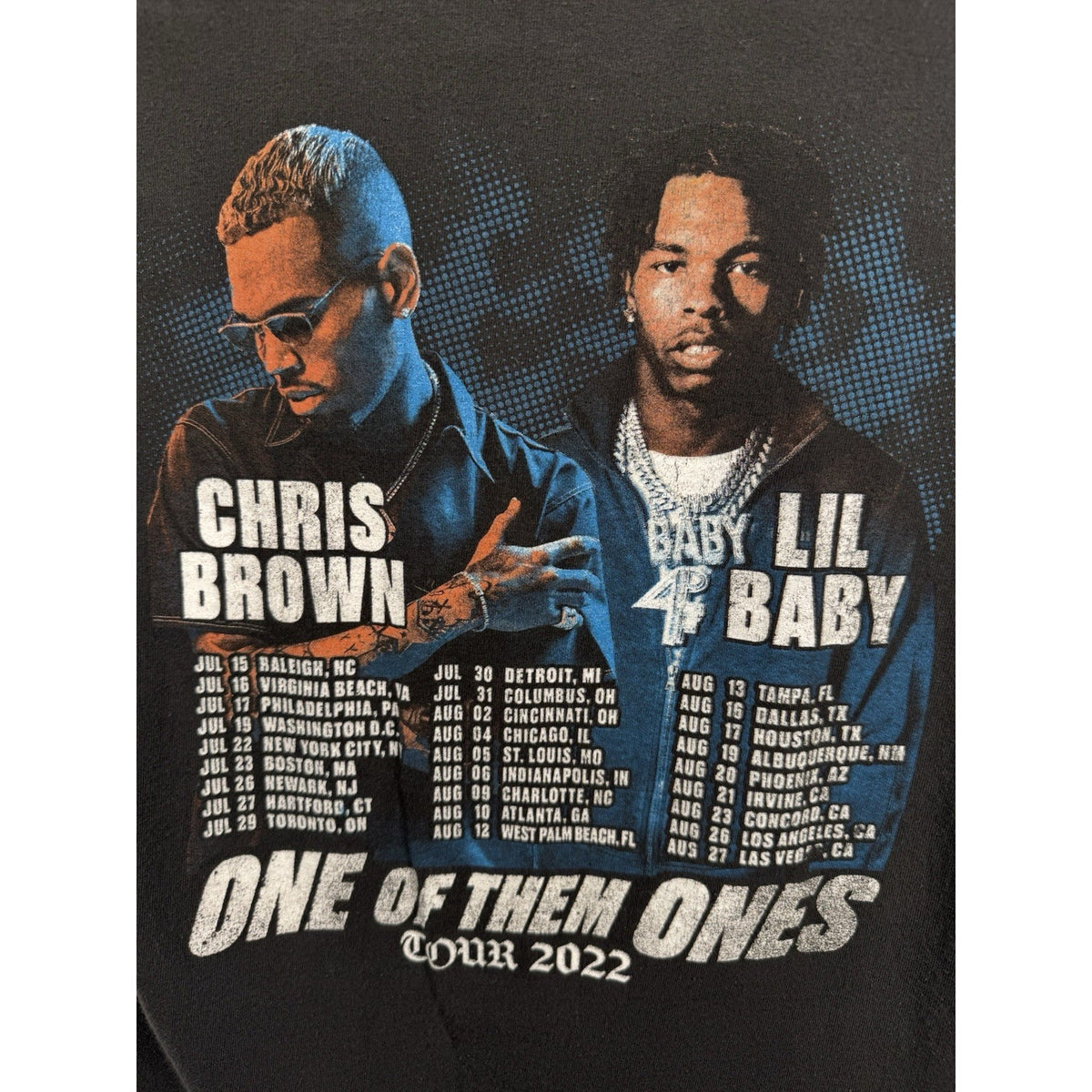 Chris Brown Lil Baby One Of Them Ones Tour Rap Tee Double Sided Black Hip Hop Concert T-Shirt Mens Medium