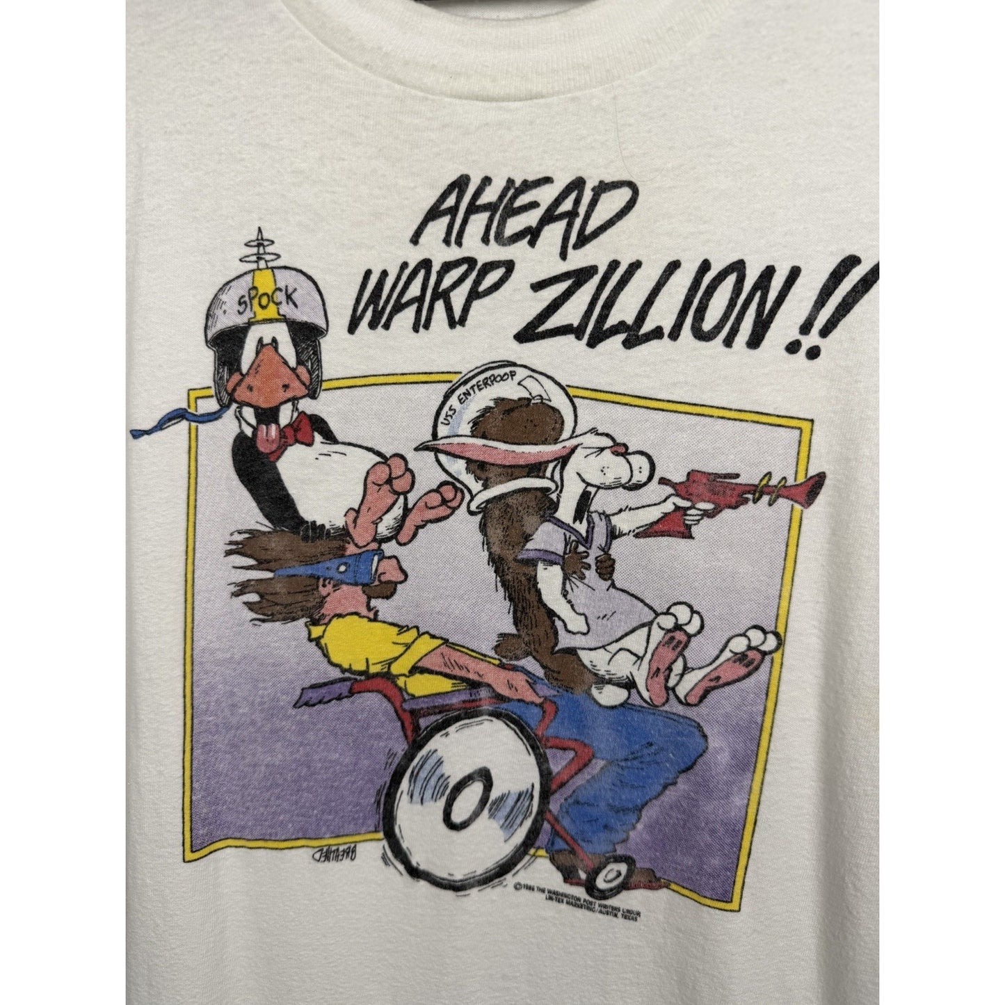 Vintage 1986 Bloom County Ahead Warp Zillion Cartoon Tee Single Stitch XL 23x30