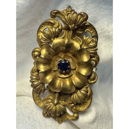 Antique Late Victorian Rococo Revival Brooch, c. 1870–1895 Black Glitter Floral
