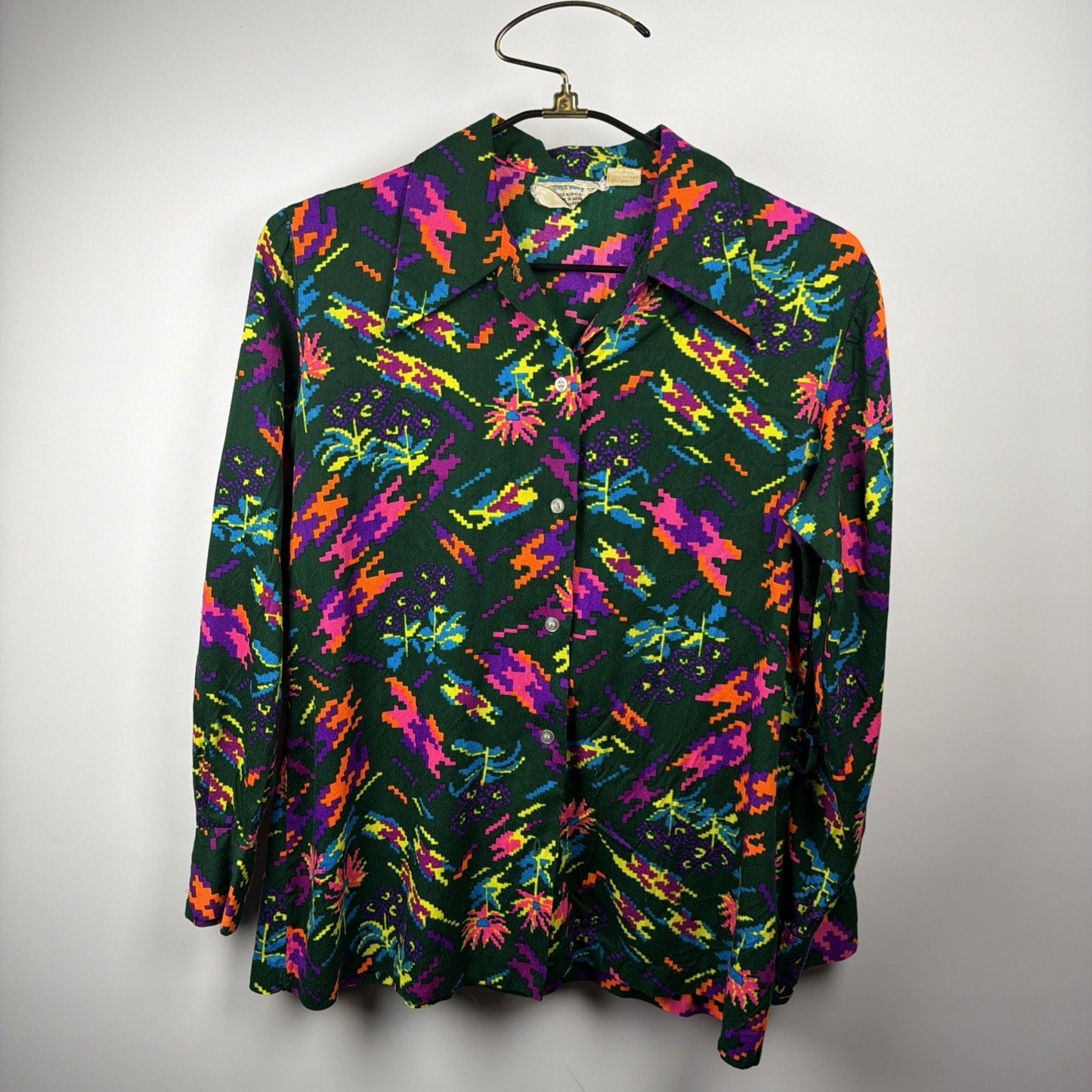 Vintage 1960s Miss Holly Psychedelic Floral Dagger Shirt - XL