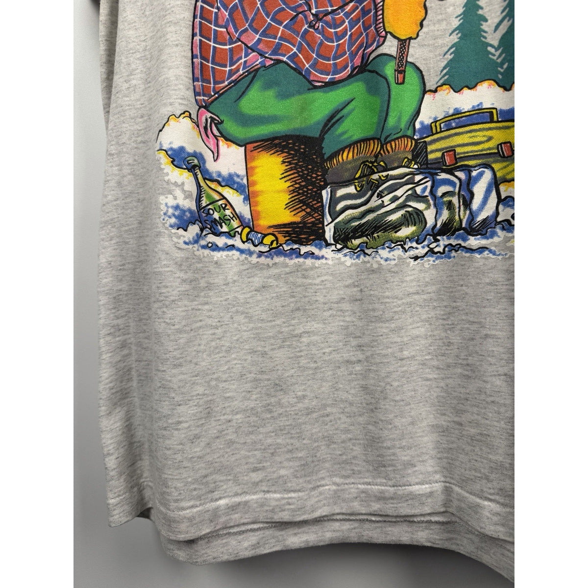 Vintage 1991 SSI Macho Earth Natives Iced Fishing cartoon tee, L