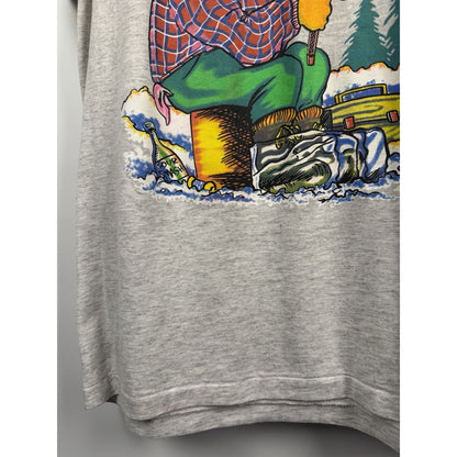 Vintage 1991 SSI Macho Earth Natives Iced Fishing cartoon tee, L