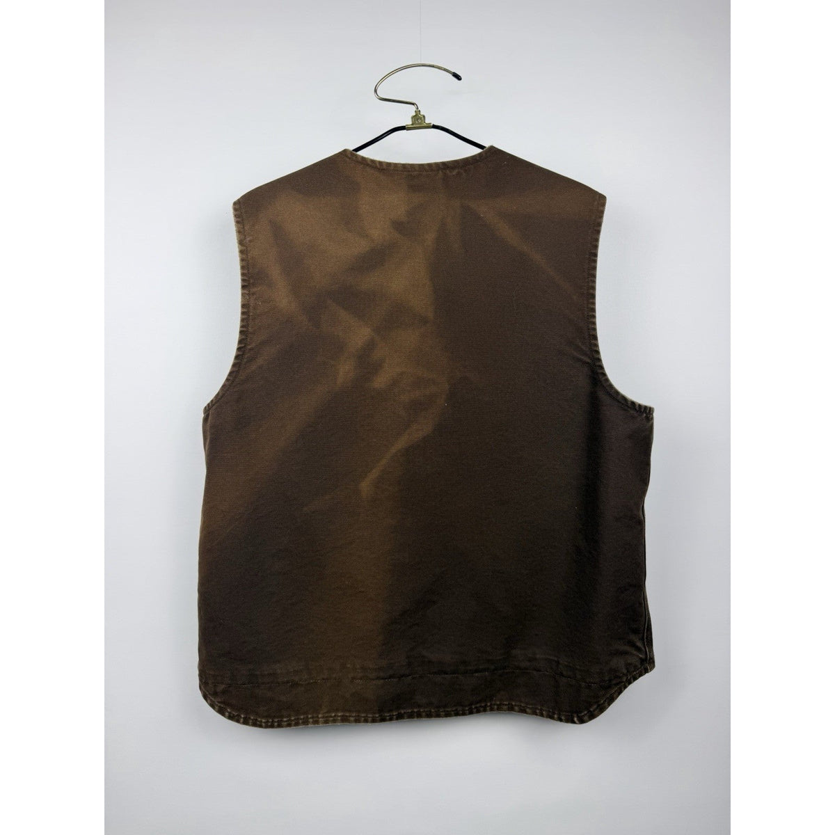 Distressed Carhartt V26 DKB brown sherpa lined Sandstone duck vest, 2008, XL