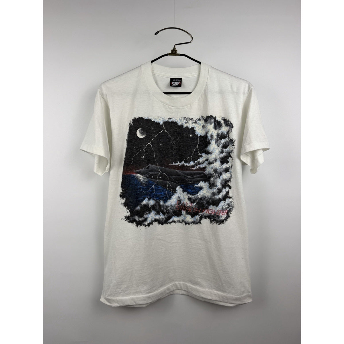 Vintage 80s F-117 Stealth Fighter lightning moon tee, Screen Stars, L