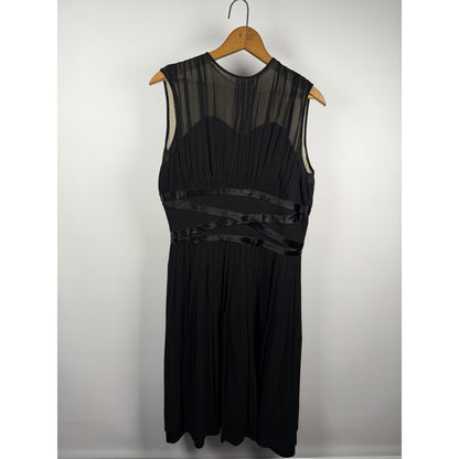 Vintage 1950s Mid Century Retro Black Chiffon Pleated Fit Flare Sleeveless Dress