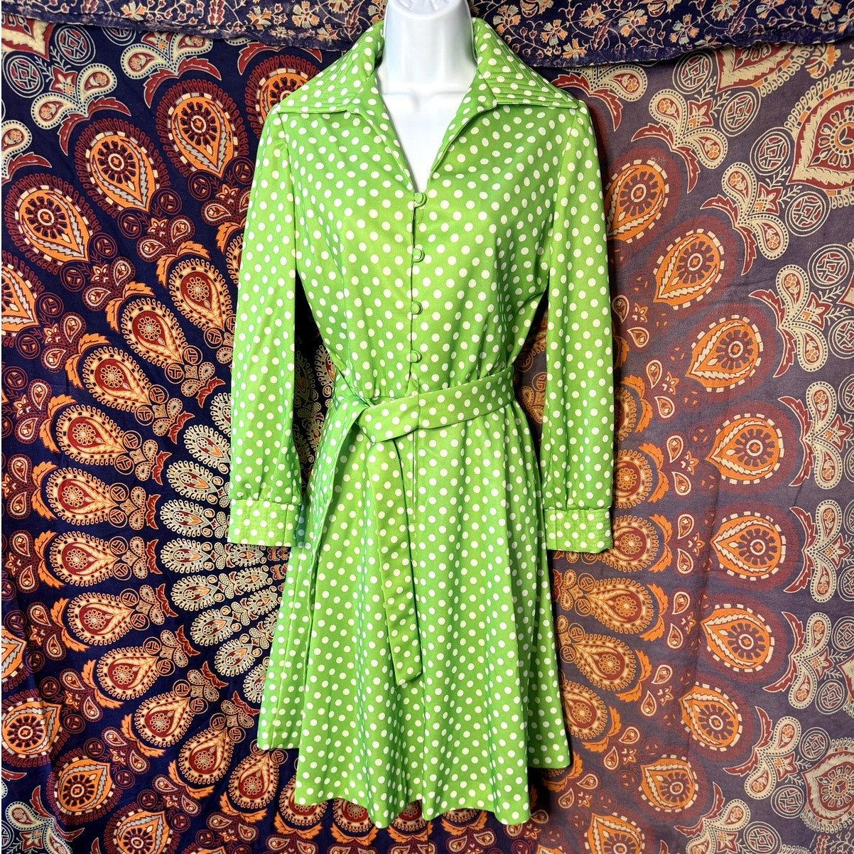 Hello Dotty, green polkadot dress (1970s)