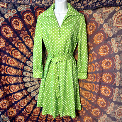 Hello Dotty, green polkadot dress (1970s)