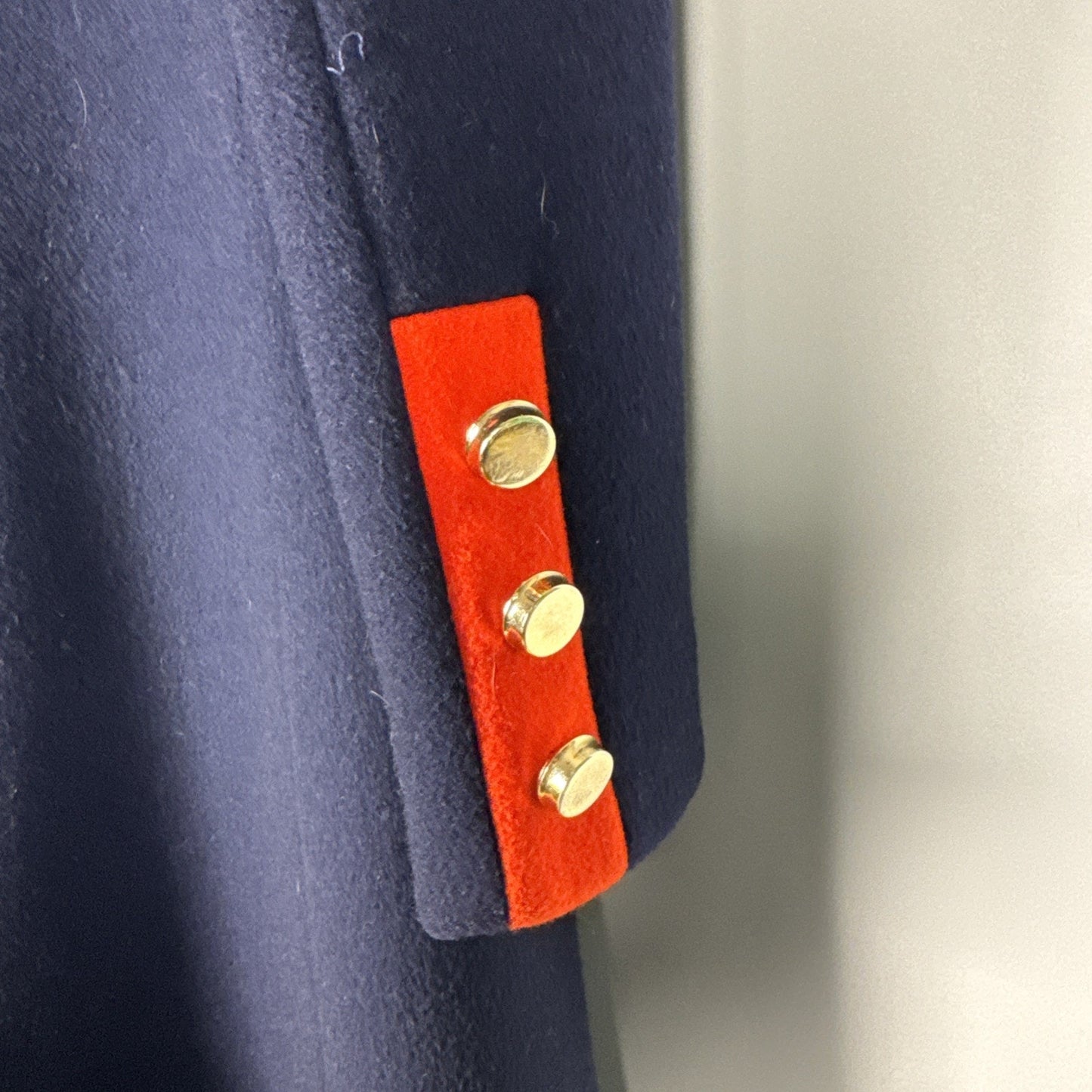 Vtg 1960s Lord & Taylor Navy Red Wool Overcoat Union Made Oversized Collar M/L