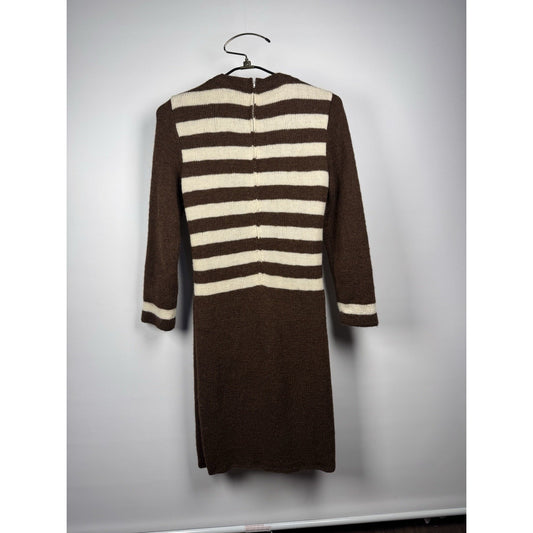 1950s Wool Striped Knit Dress Brown White Secretary Mad Men Pin Up Small-Med