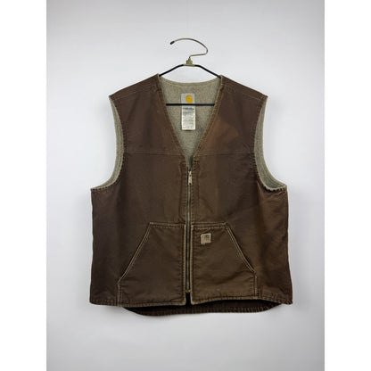 Distressed Carhartt V26 DKB brown sherpa lined Sandstone duck vest, 2008, XL
