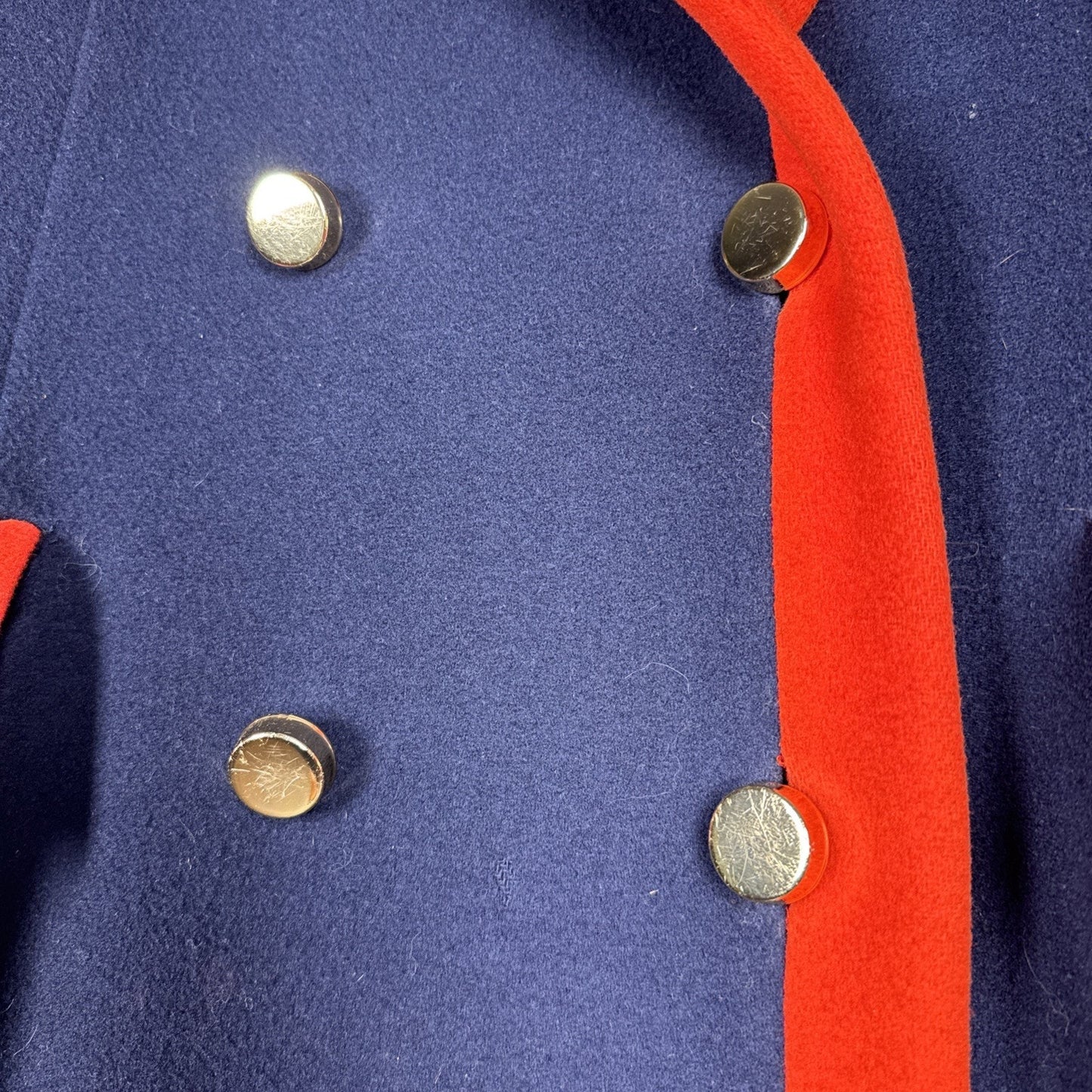 Vtg 1960s Lord & Taylor Navy Red Wool Overcoat Union Made Oversized Collar M/L