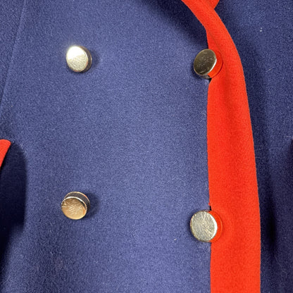 Vtg 1960s Lord & Taylor Navy Red Wool Overcoat Union Made Oversized Collar M/L