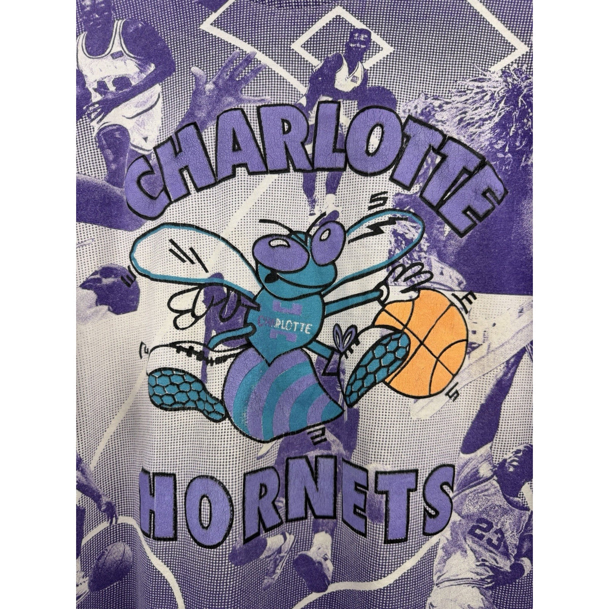 Vintage 90s Charlotte Hornets Hugo AOP tee, Magic Johnson T's, XL