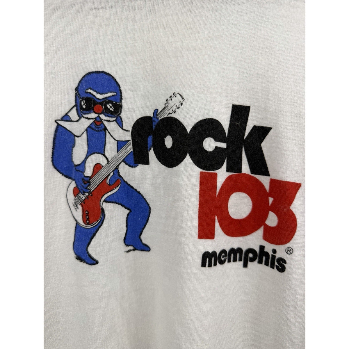 Vintage 70s Rock 103 Memphis Rare Walrus Mascot Raglan Shirt Faucone Tag S 19x23