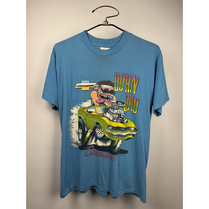 Vintage Chevy Camaro Born Bad tee, D. England art, single stitch, L