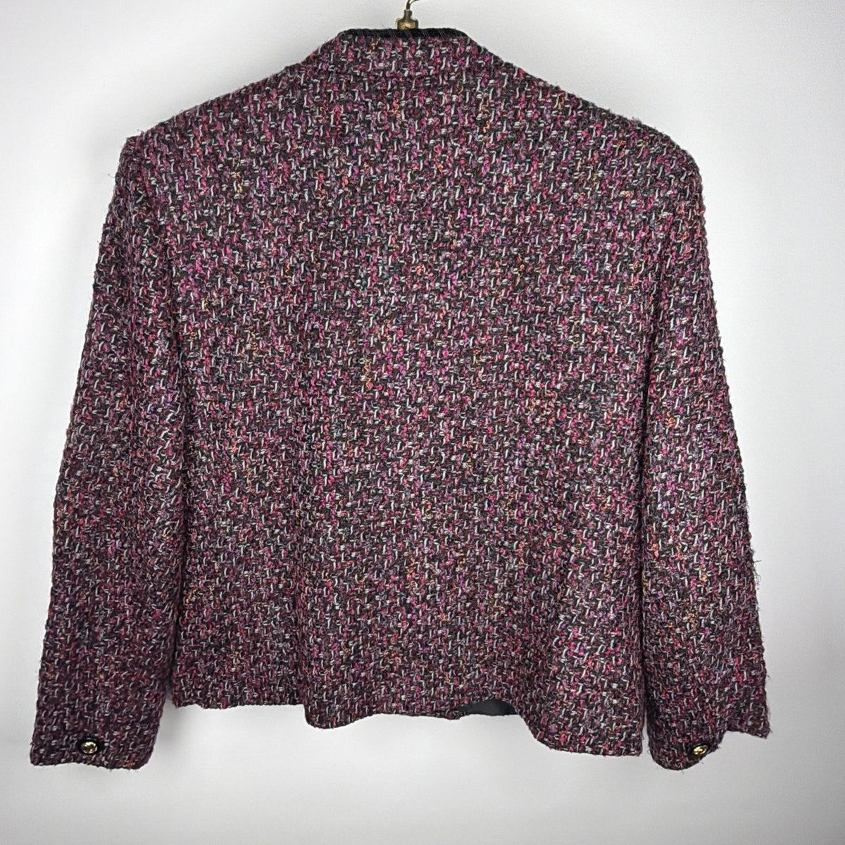 Vintage Henry Lee pink, black and gold boucle tweed boxy jacket, L/XL