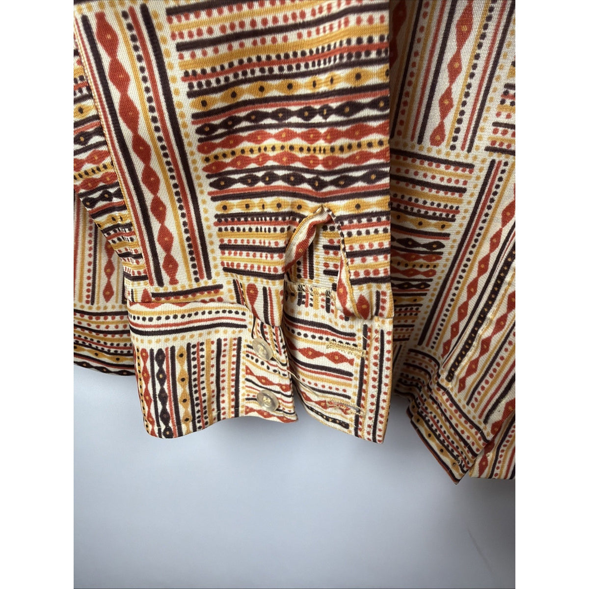 1970s disco dagger Collar novelty shirt abstract orange brown Pattern east Large