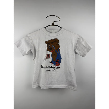 Vintage 80s But I Didn't Do Nuttin' sad bear baby doll tee, youth L