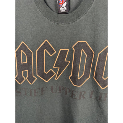Vintage 2001 AC/DC Stiff Upper Lip Tour Band Tee Y2K Green T-Shirt Medium 20x26