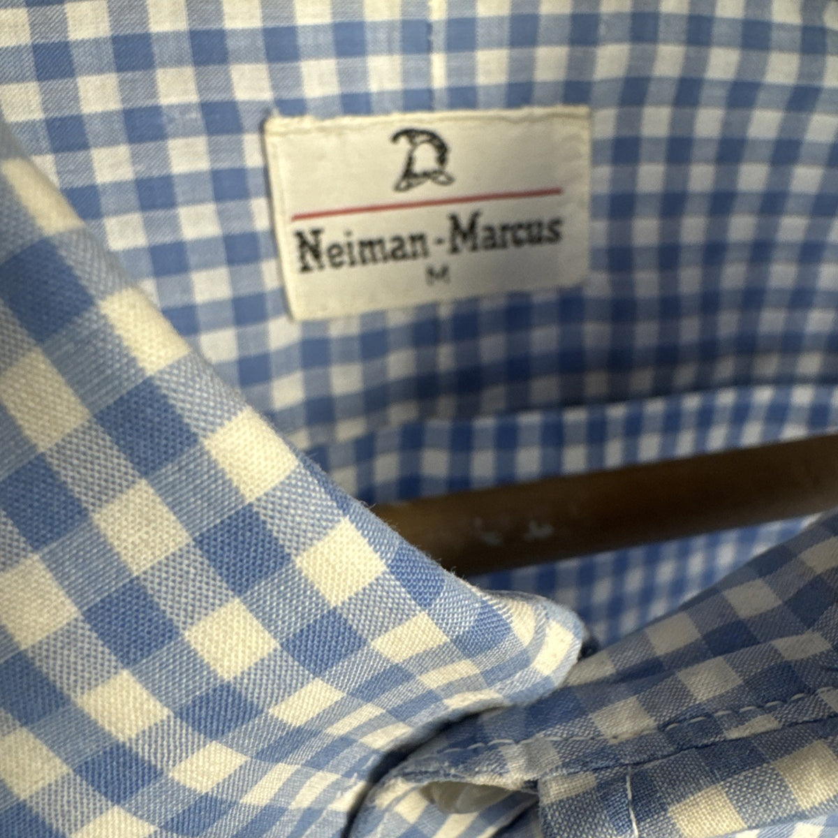 1970s Neiman Marcus Men’s Blue White Checked Button Down Shirt