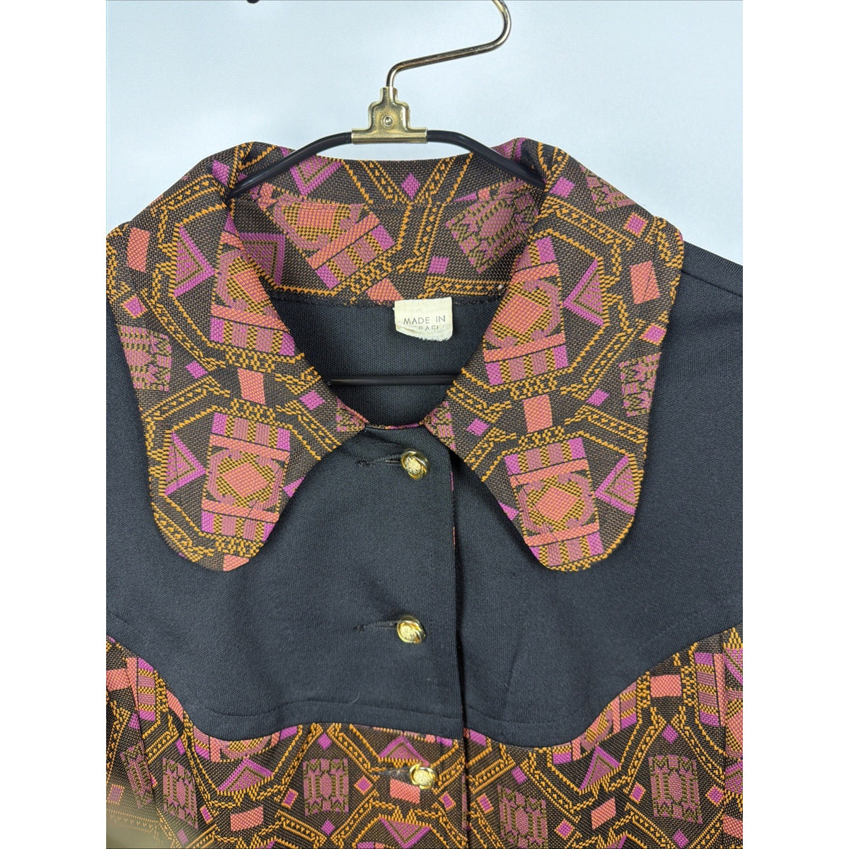 Vtg 70s BUTTERFLY COLLAR POLYESTER PSYCHEDELIC Beagle 38 (M) Pocket Gold Western