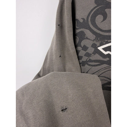 Vintage Y2K Fox Racing tribal all-over print zip hoodie, thrashed, XL