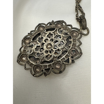 Antique c. 1820–1845 Mother-of-Pearl Cicada Necklace, Open Metalwork Hand Made