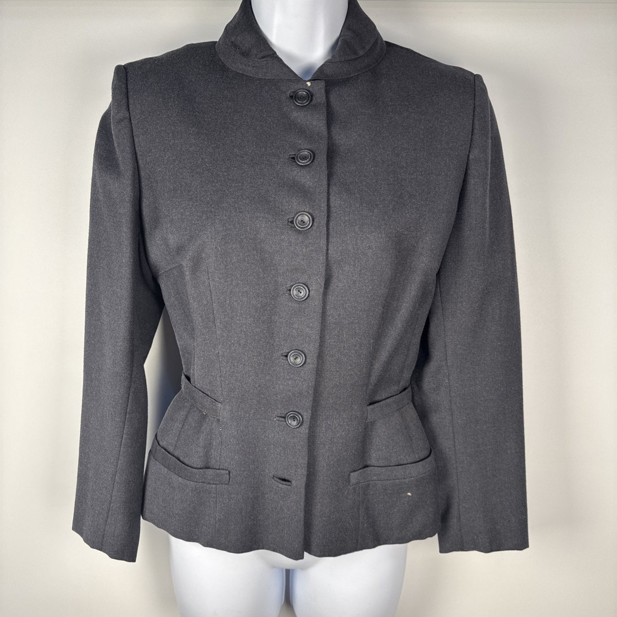 1940s Strawbridge & Clothier Wool Equestrian Jacket Belted Petite Gray XS