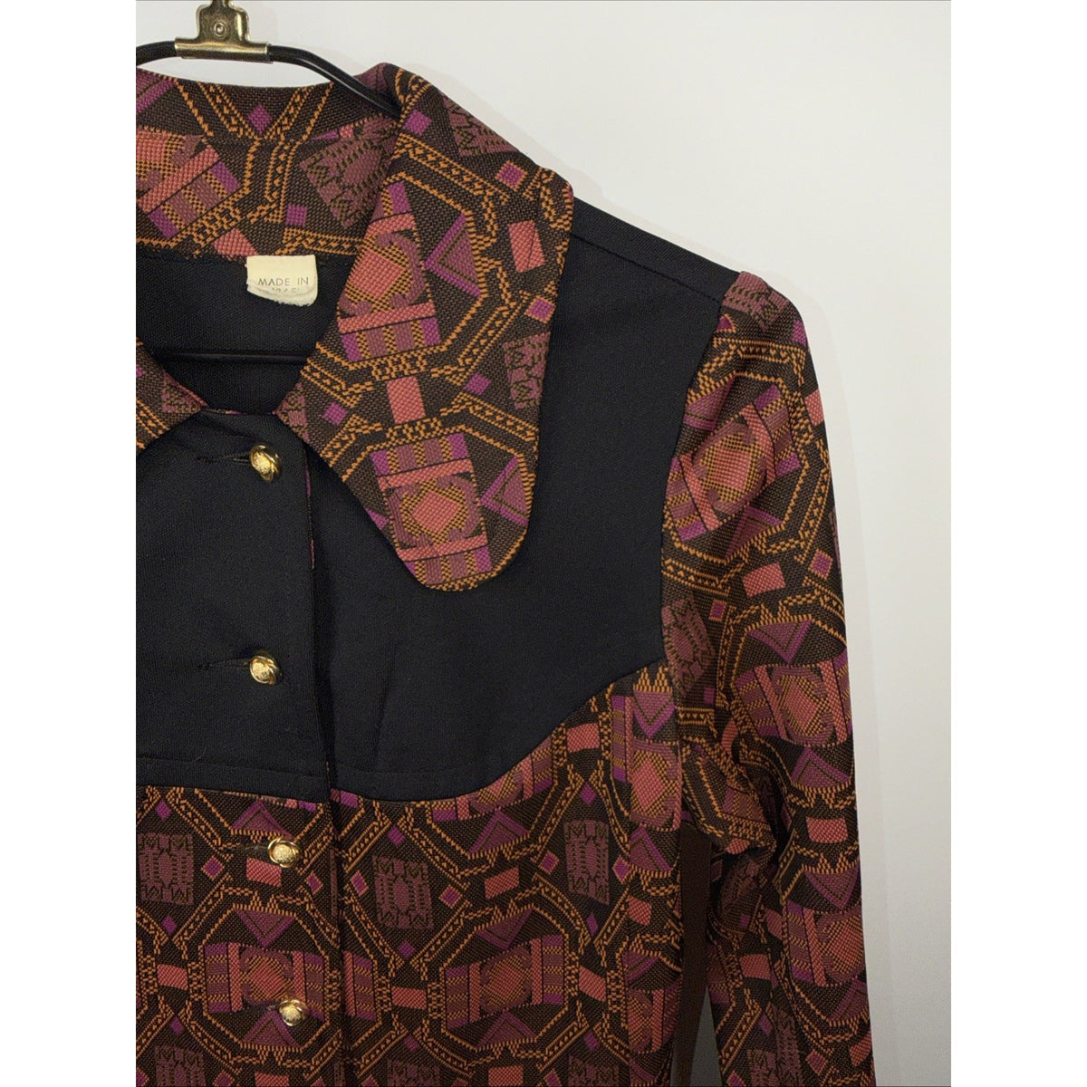 Vtg 70s BUTTERFLY COLLAR POLYESTER PSYCHEDELIC Beagle 38 (M) Pocket Gold Western