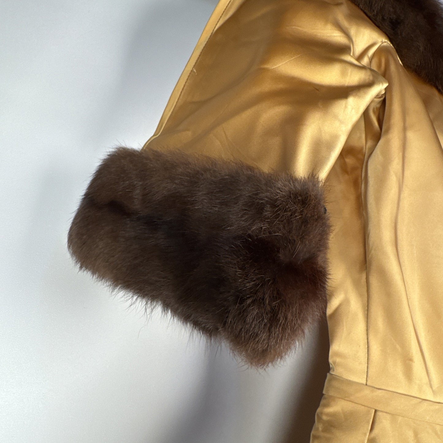 RARE 1940s Martha Phillips Couture Gold Wedding Guest Evening Gown With Fur Trim