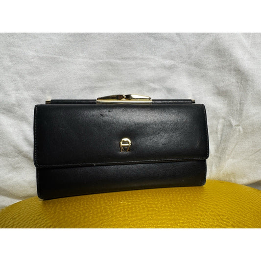 Vintage 1980s Etienne Aigner Black Leather Designer Long Wallet