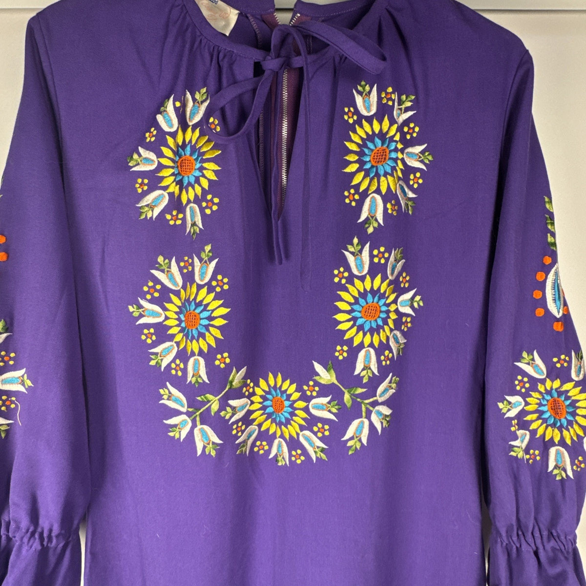 Vintage 1970s Maxi Floral Embroidered Peasant Dress Bordados Mary Vi Mexican