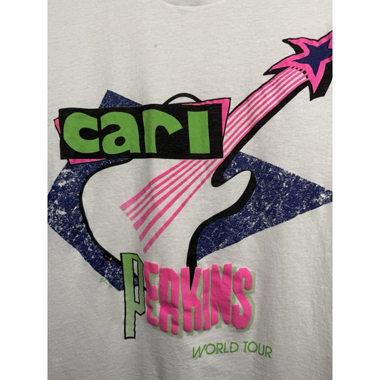 Vintage 80s Carl Perkins World Tour Shirt Rockabilly Rock And Roll Large 21"x26"