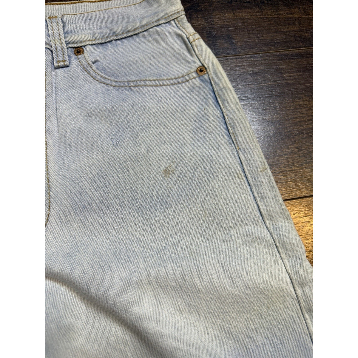 Vintage 90s Levi's 501 button fly jeans, gold splatter, USA, 28x30