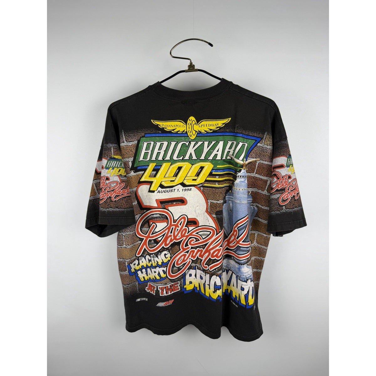 Vintage 1998 Dale Earnhardt Brickyard 400 all over print tee, XL