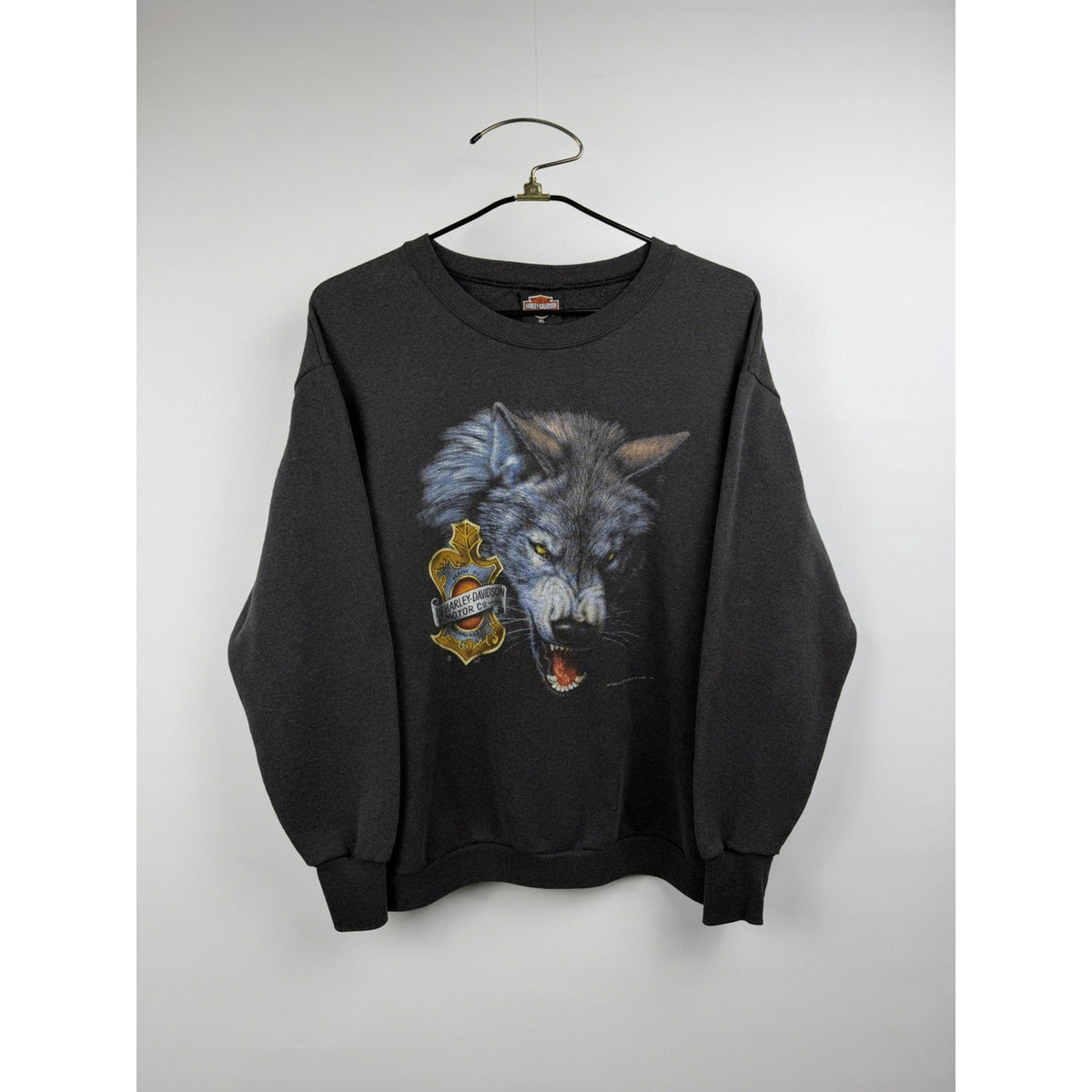 1992 3D Emblem Harley-Davidson wolf crewneck sweatshirt, USA made, faded, XL (24x27)