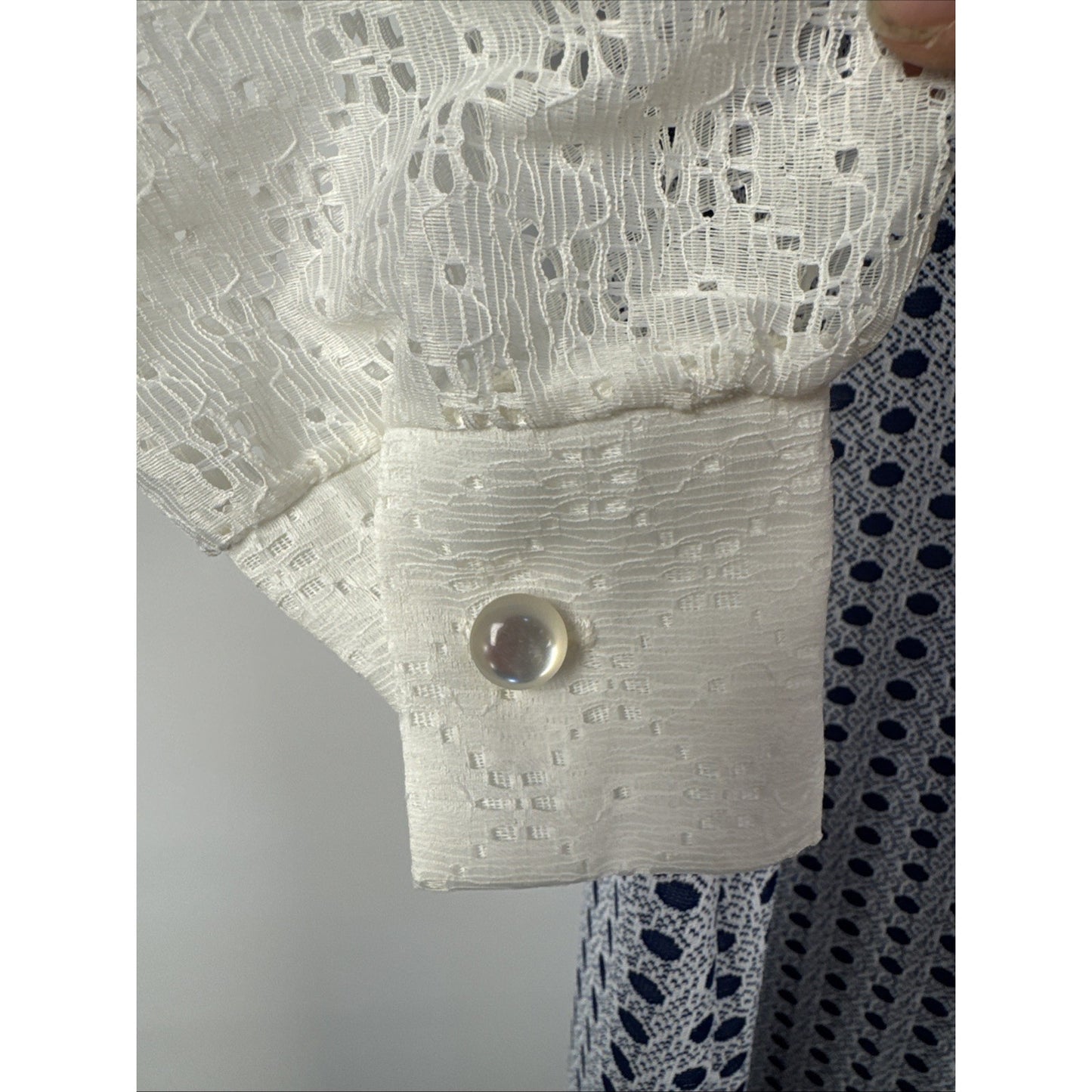 Vintage 1970s Gunne Style Prairie Maxi Dress Polka Dot Lace Sleeves Dagger XS