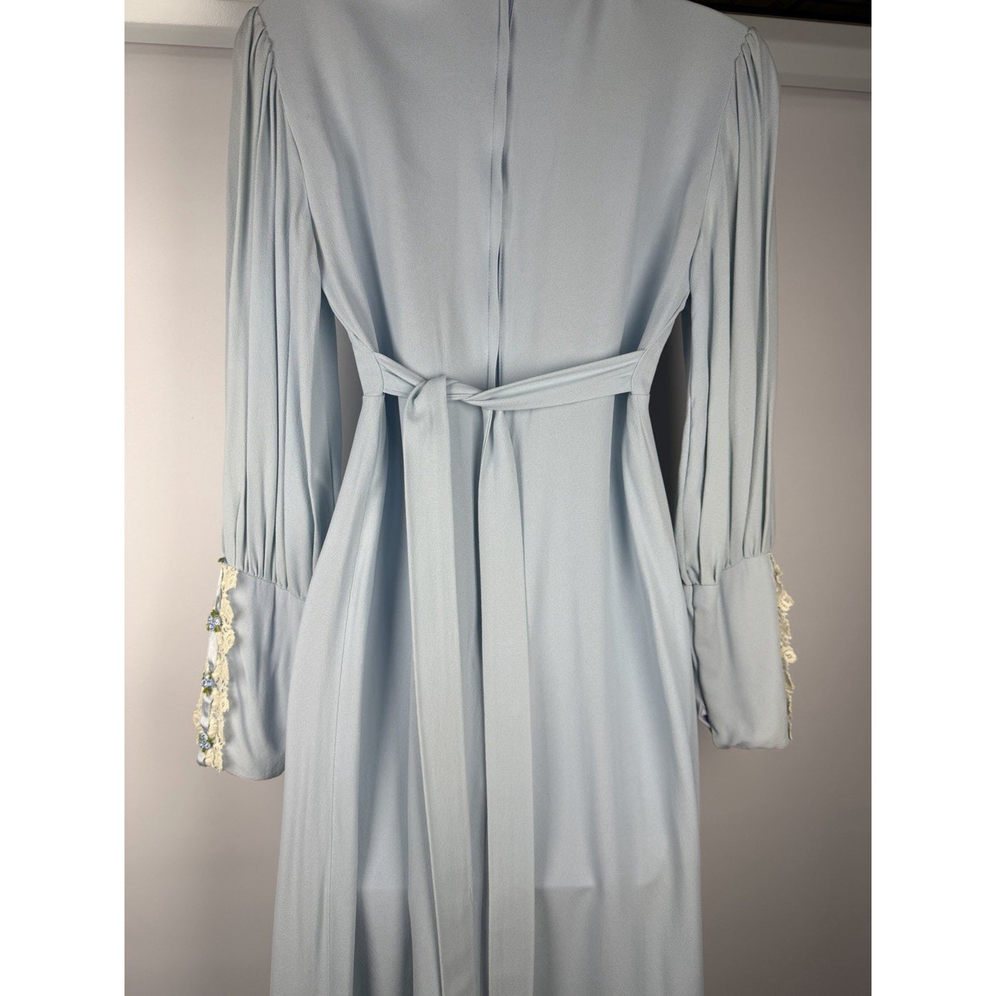 VTG 1970s handmade Womens Blue Lace Prairie Maxi Gown Boho 70s Size 11