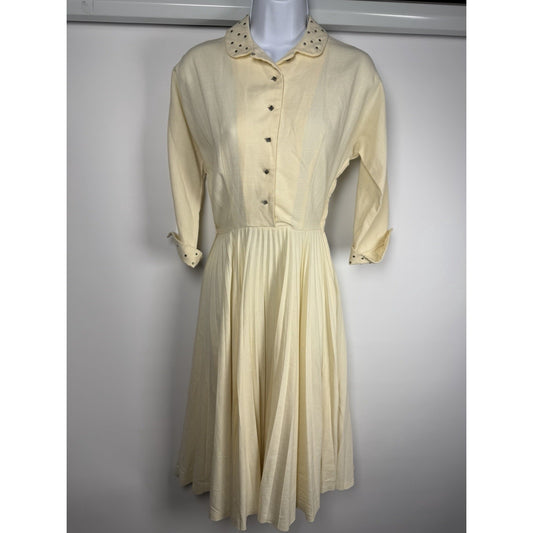 1950s Vintage Jonathan Logan Accordion Skirt White Dress With Rhinestones