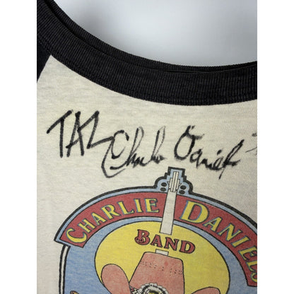 Vintage 1980 Charlie Daniels Band Rare SIGNED Raglan Volunteer Jam M 20x24