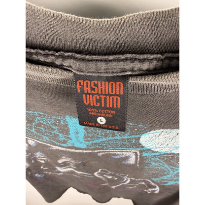 Vintage 90s Fashion Victim wolf tee, heavy fade, single stitch, L