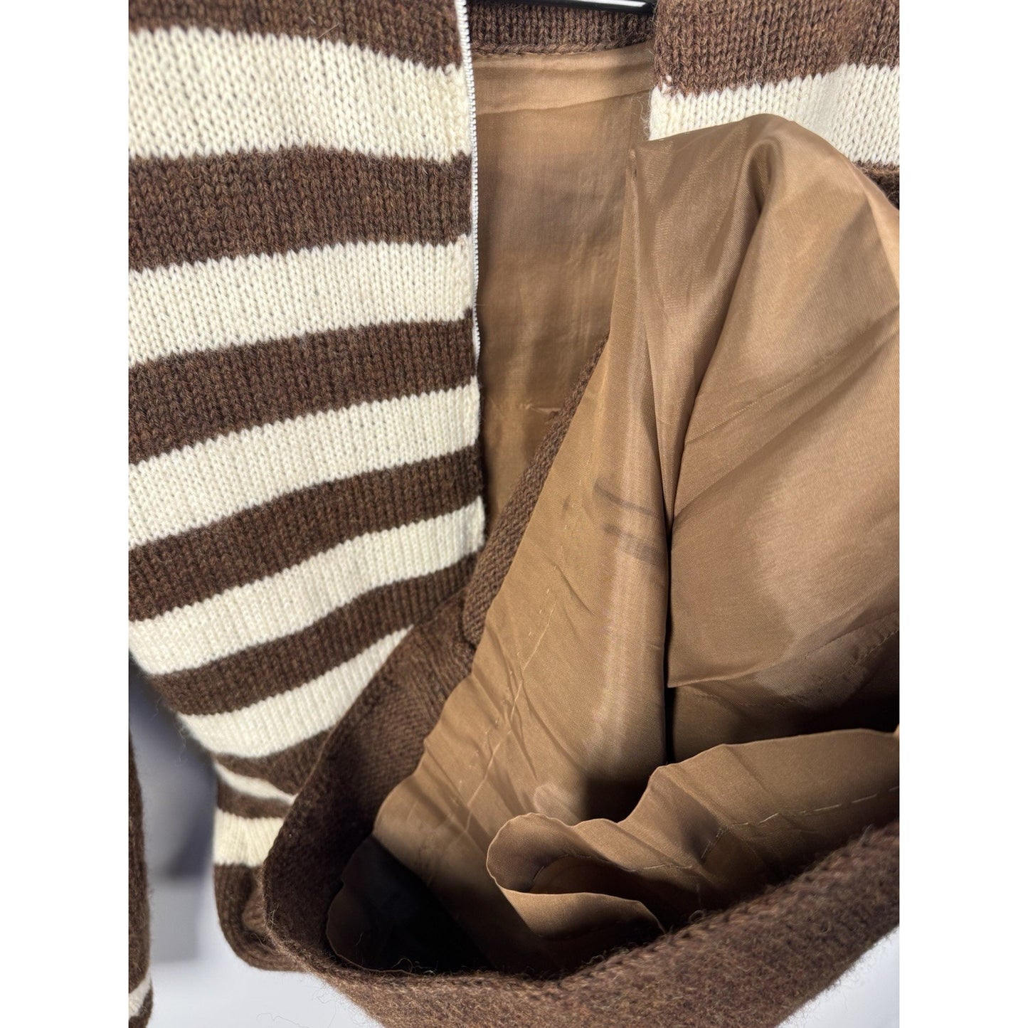 1950s Wool Striped Knit Dress Brown White Secretary Mad Men Pin Up Small-Med