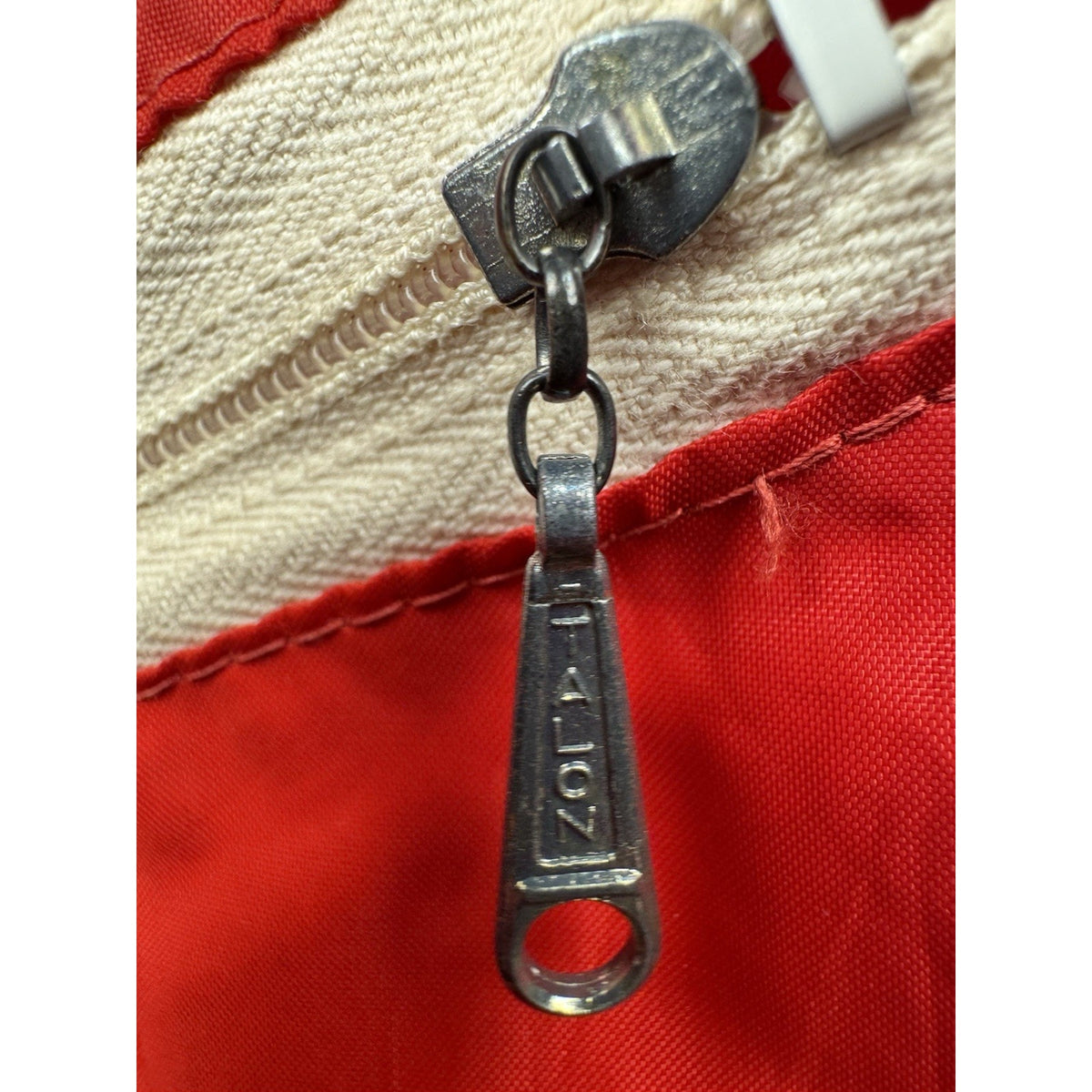Vintage 1970s Ely & Walker red nylon windbreaker, zip hood, Talon, L