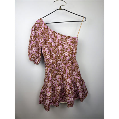 Jason Wu One Shoulder Puff Sleeve Floral Belted Dress Size Medium NWOT