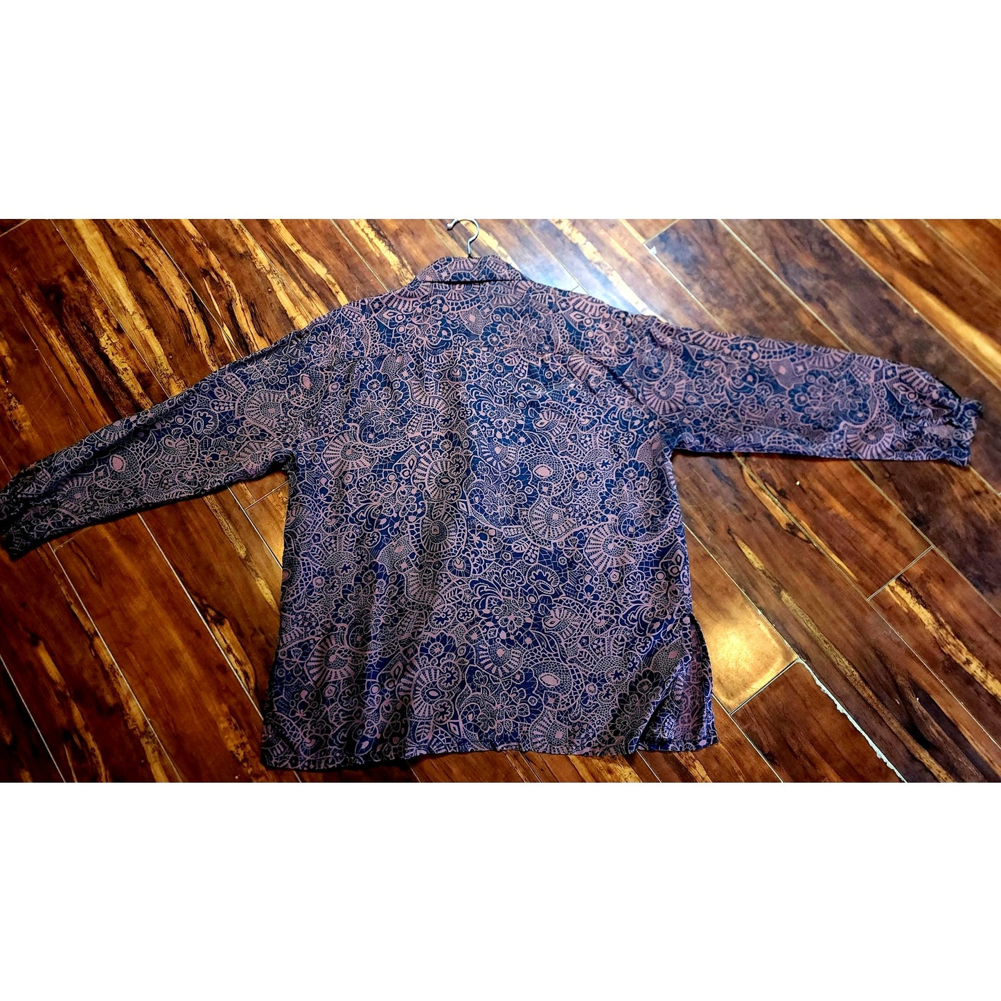 In a swirl, long-sleeve abstract paisley top (1980s)